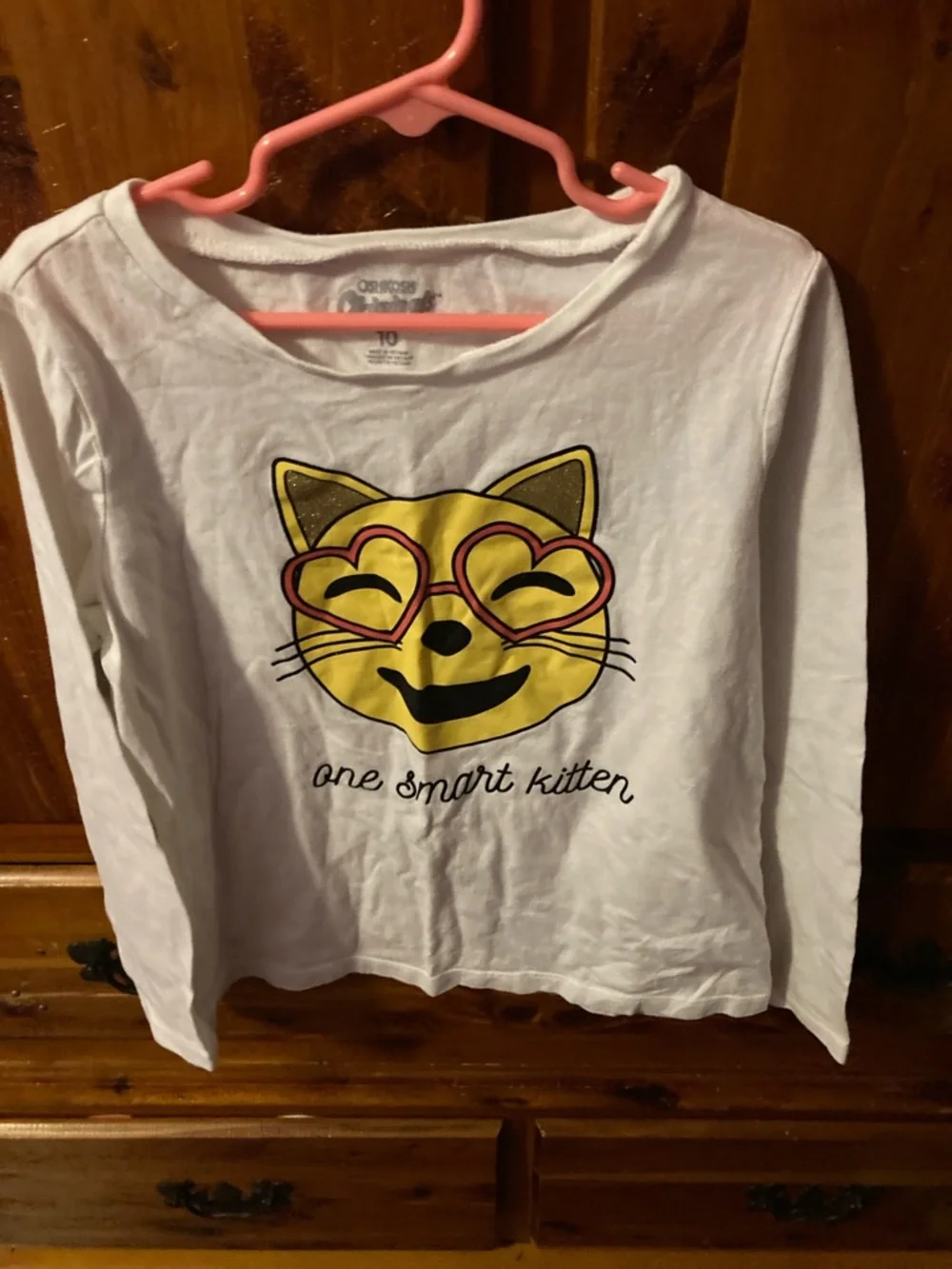 OshKosh B'gosh White Long-Sleeve Tee with Yellow Kitten and Pink Heart Glasses